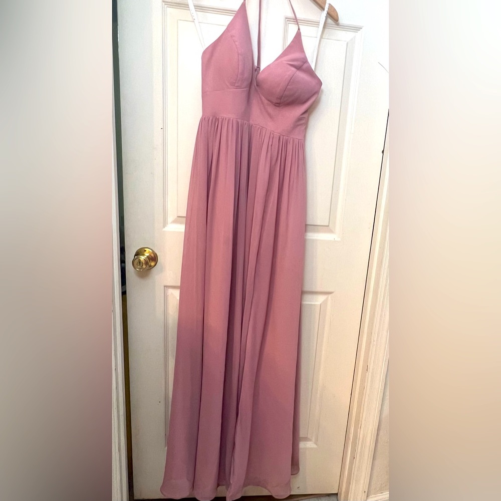 Aline dusty rose lace up brides maid dress